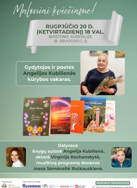 Gydytojos ir poetės Angelijos Kubilienės kūrybos vakaras